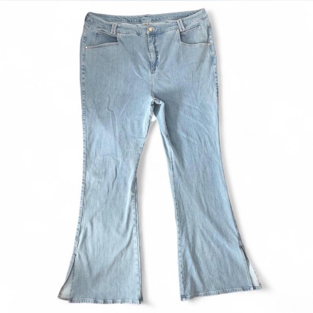 Popflex Light Blue Bootcut Flared Women's Jeans, Plus Size 2x Tall